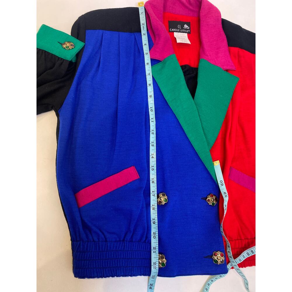 Carole Little Colorblock Lightweight Merino Wool Blazer Jeweled Buttons NWT Sz 4 - Picture 13 of 15